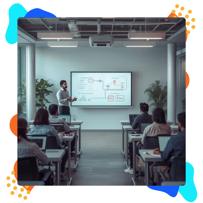 Expert data engineer trainers with industry experience teaching practical pipeline skills in a hands-on session