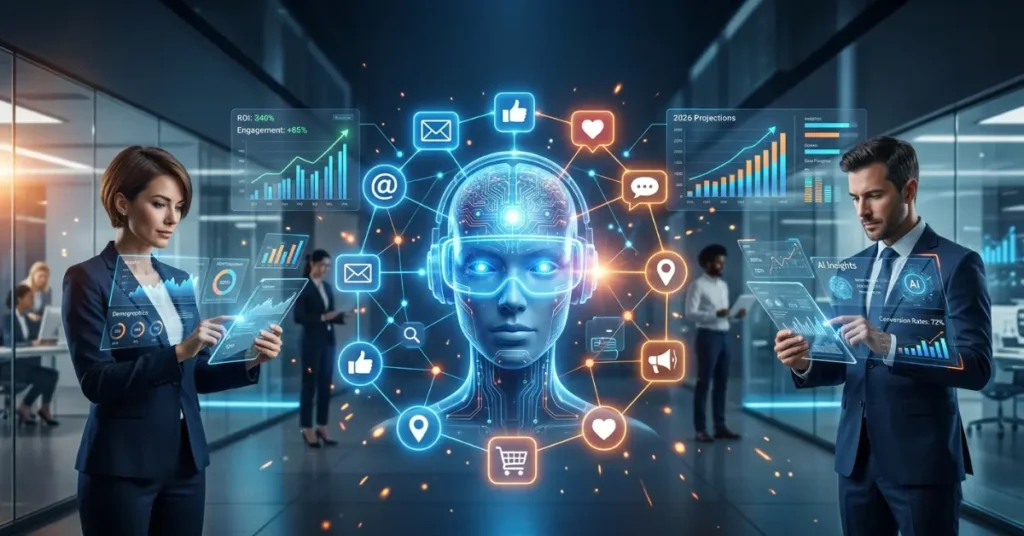 ai in digital marketing showing data-driven strategies and automation transforming business growth in 2026