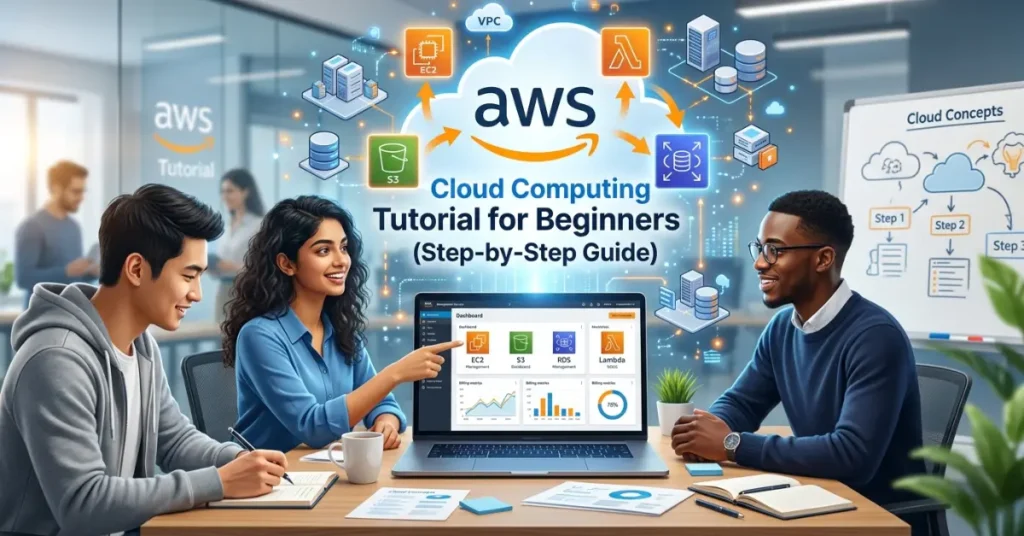 aws cloud computing tutorial for beginners showing step-by-step cloud learning guide