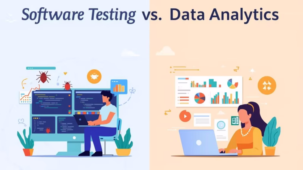 Comparison of software testing and data analytics career paths with related tools and workflows