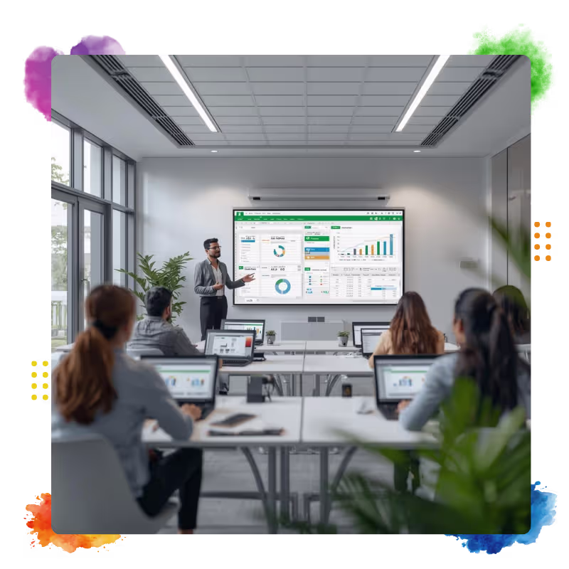 Expert trainers teaching Advanced Excel formulas, Pivot Tables, dashboards, and automation with real-world experience