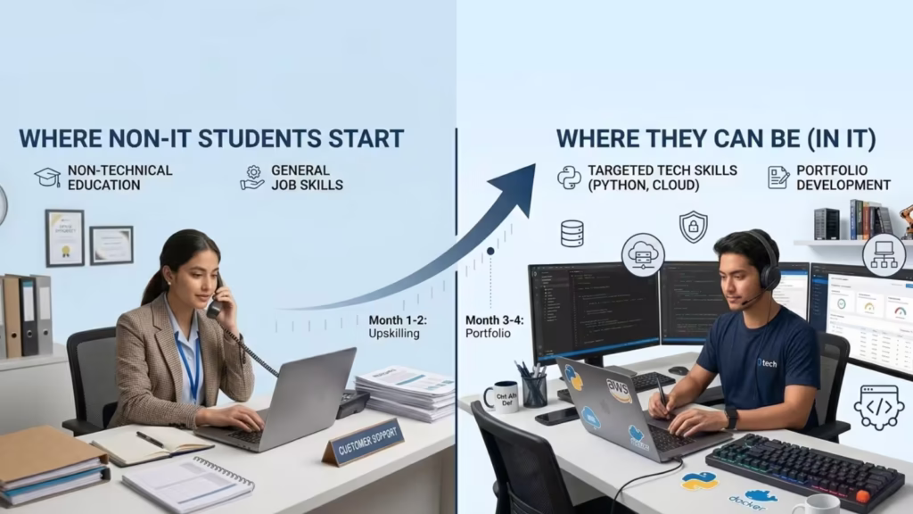 Step-by-step guide showing how non-IT students can get IT jobs in 6 months