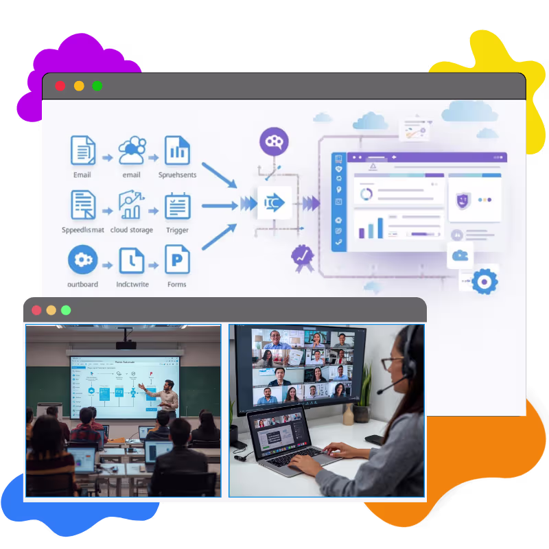 Power Automate course training showing workflow automation, app integration, and business process automation learning