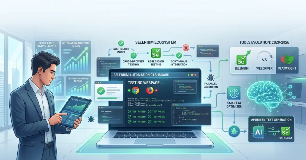 selenium automation testing relevance in 2026 showing future trends and modern software testing tools