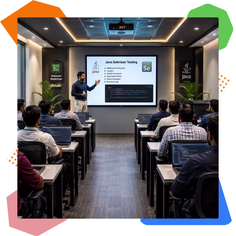 Expert trainers with industry experience teaching practical skills in java selenium testing classes