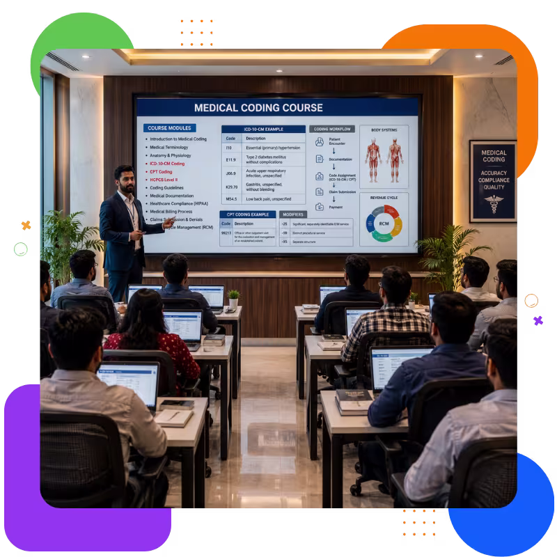 Expert trainers with industry experience providing practical learning in medical coding classes