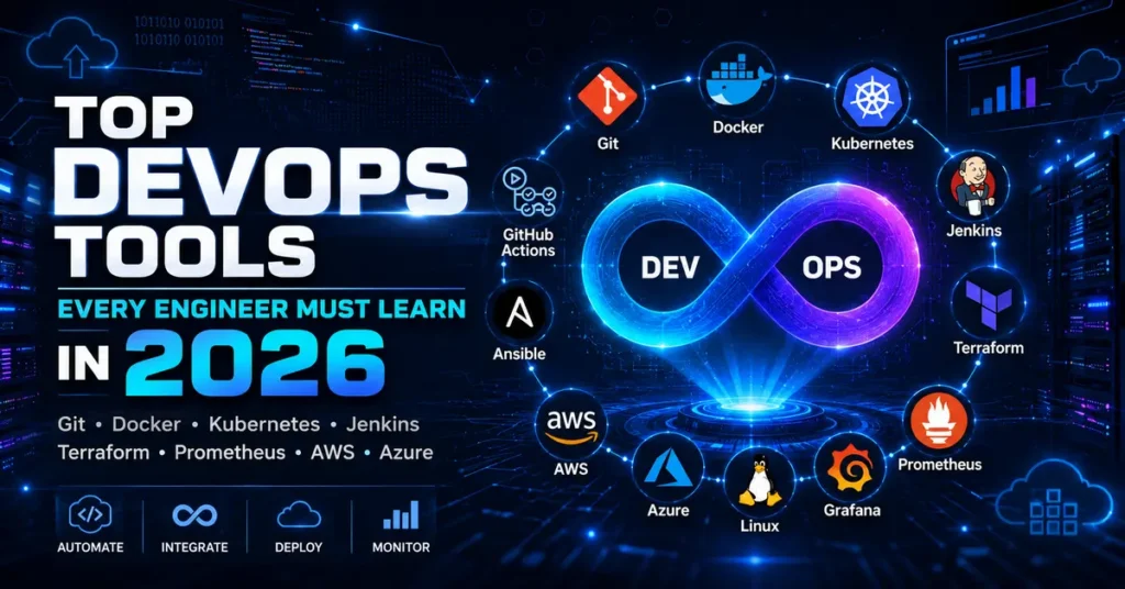 Developer using modern devops tools for software development, automation, testing, and continuous deployment in 2026