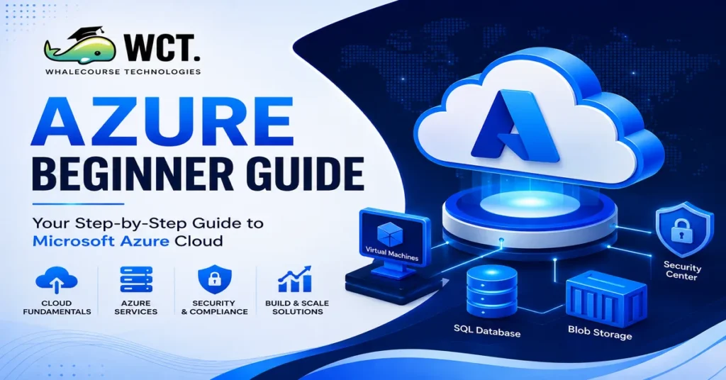 Azure beginner guide showing cloud learning concepts with Whalecourse Technologies resources