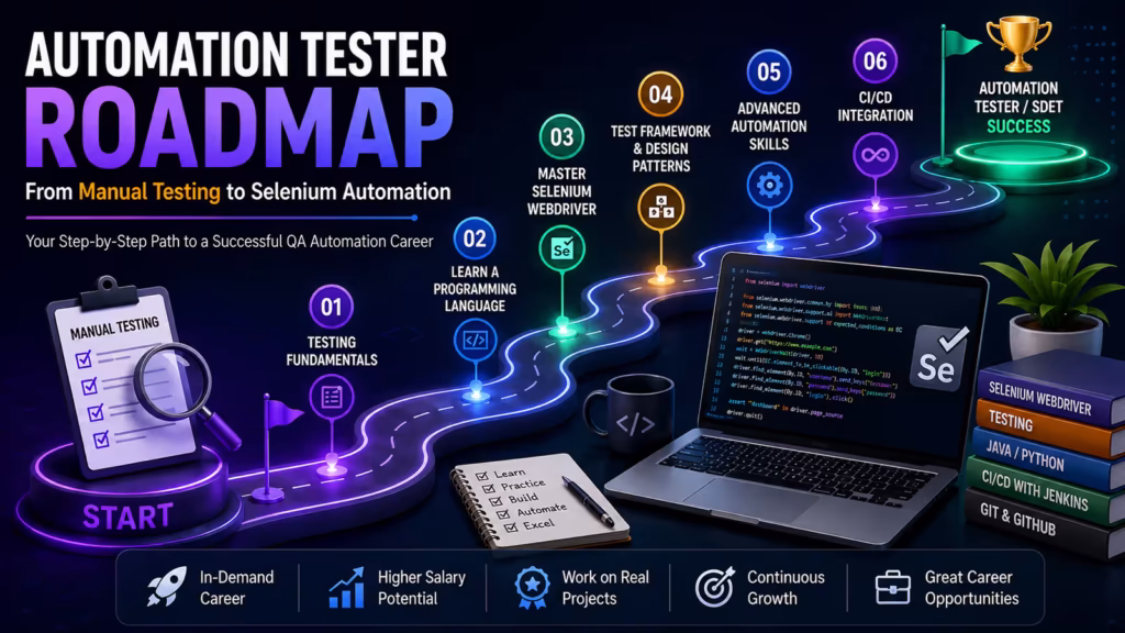 automation tester roadmap covering the journey from manual testing to selenium automation skills