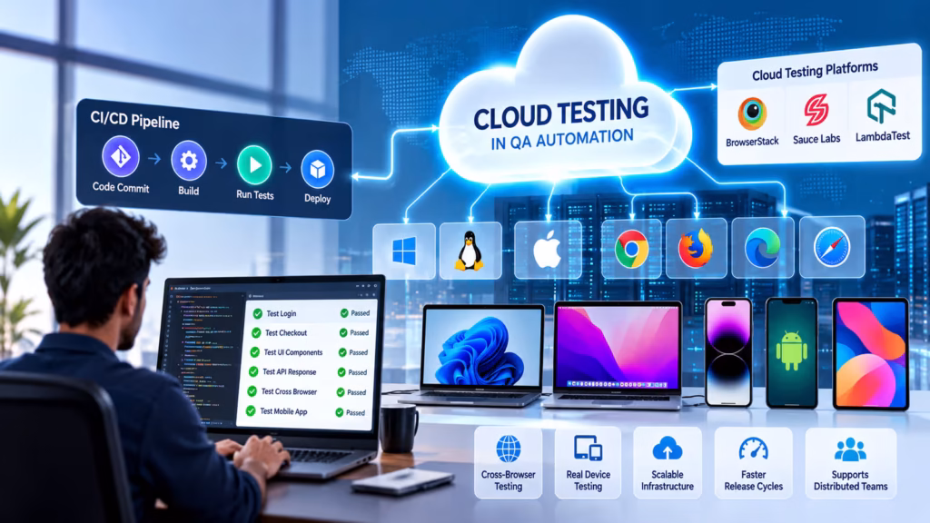 cloud-based testing environments supporting qa automation across browsers, devices, and faster software releases