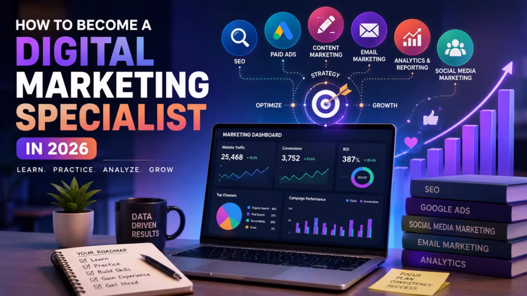 steps and skills needed to become a successful digital marketing specialist and build a career in digital marketing