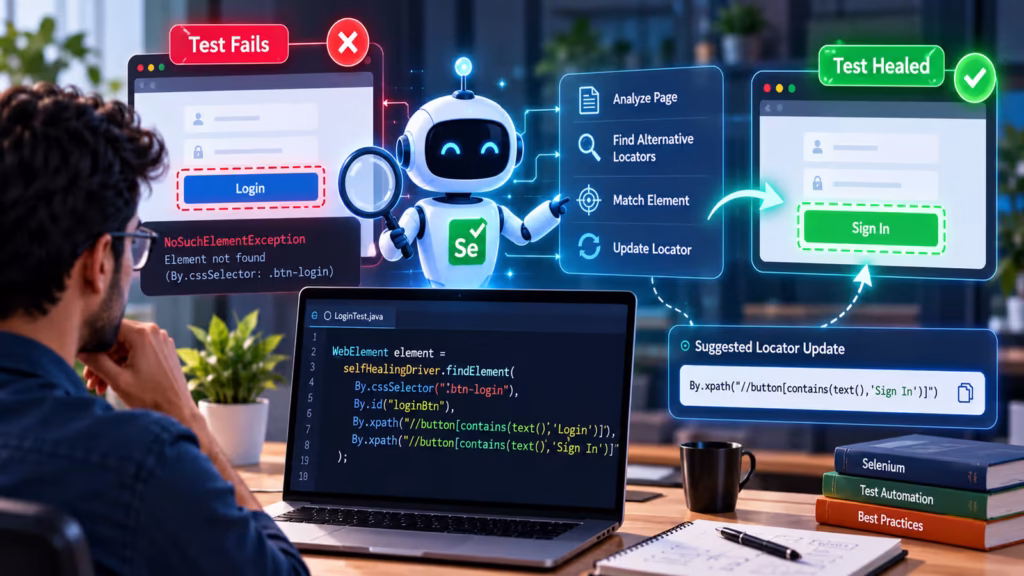 self-healing selenium tests that automatically handle locator failures caused by ui changes